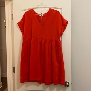 A-Line Orange Linen Dress